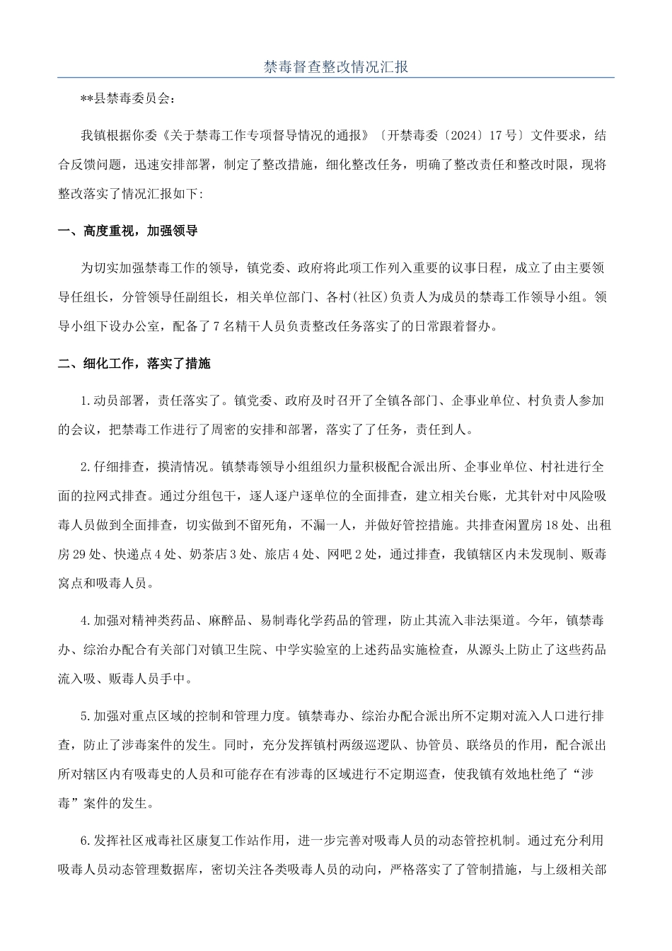 禁毒督查整改情况汇报_第1页