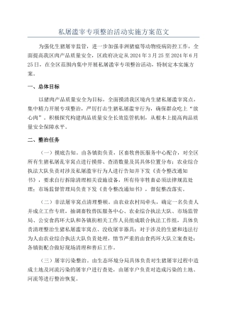 私屠滥宰专项整治活动实施方案范文