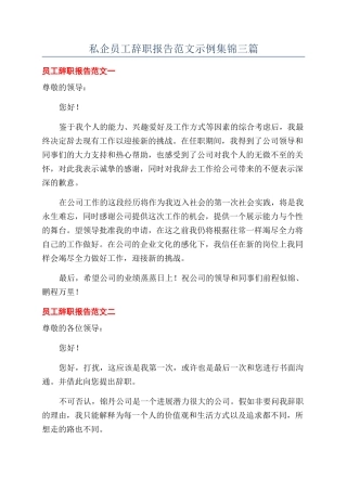 私企员工辞职报告范文示例集锦三篇