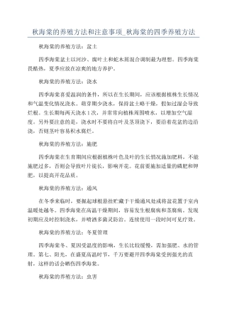 秋海棠的养殖方法和注意事项-秋海棠的四季养殖方法