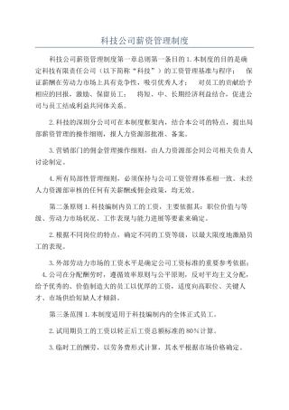 科技公司薪资管理制度