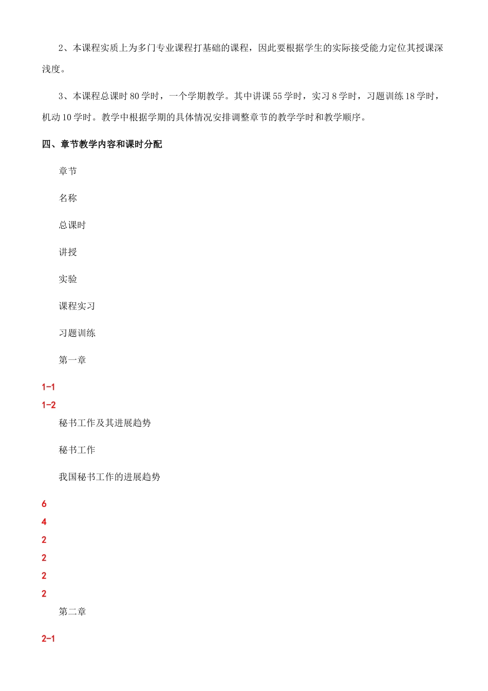 秘书基础教学大纲_第2页