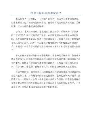 秘书长精彩自我鉴定范文