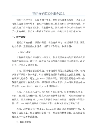 程序员年度工作报告范文