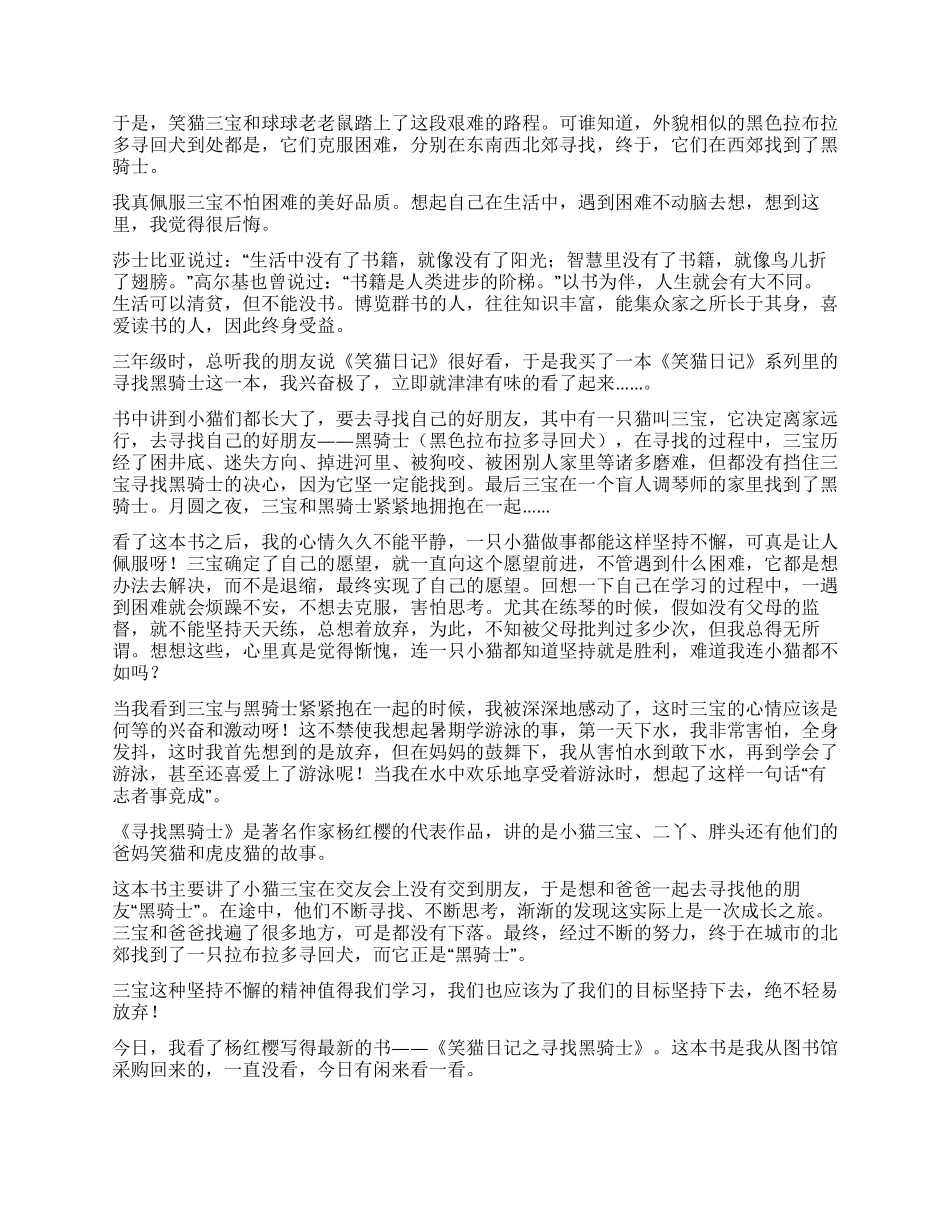 笑猫日记寻找黑骑士的读后感_第2页