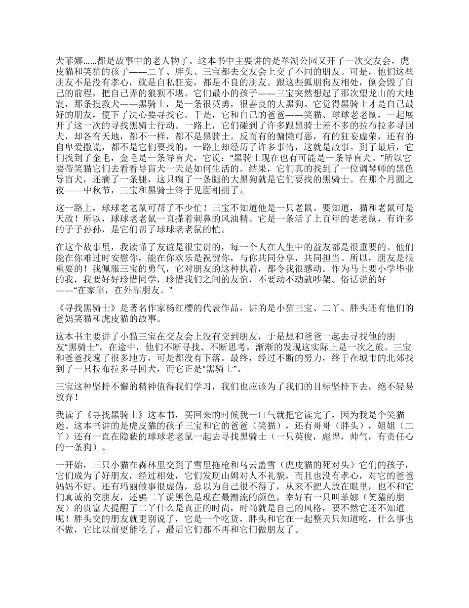 笑猫日记寻找黑骑士的读后感400字_第2页