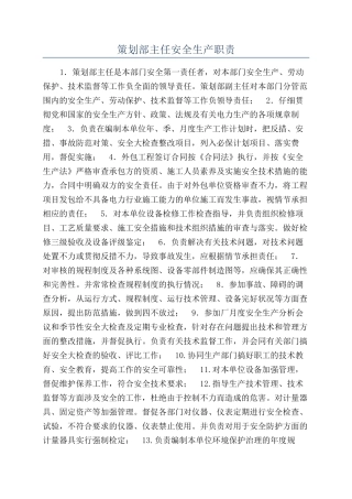 策划部主任安全生产职责