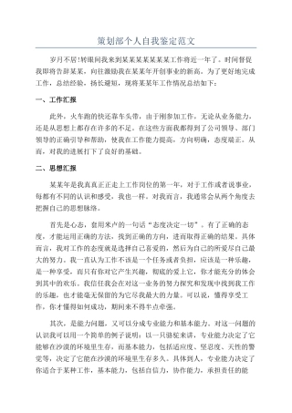 策划部个人自我鉴定范文