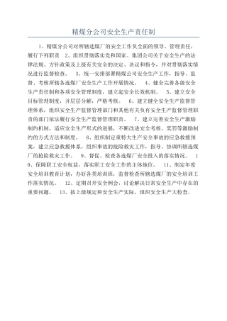 精煤分公司安全生产责任制