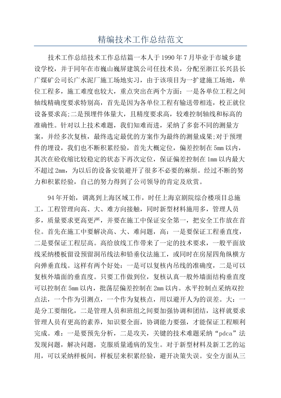 精编技术工作总结范文_第1页