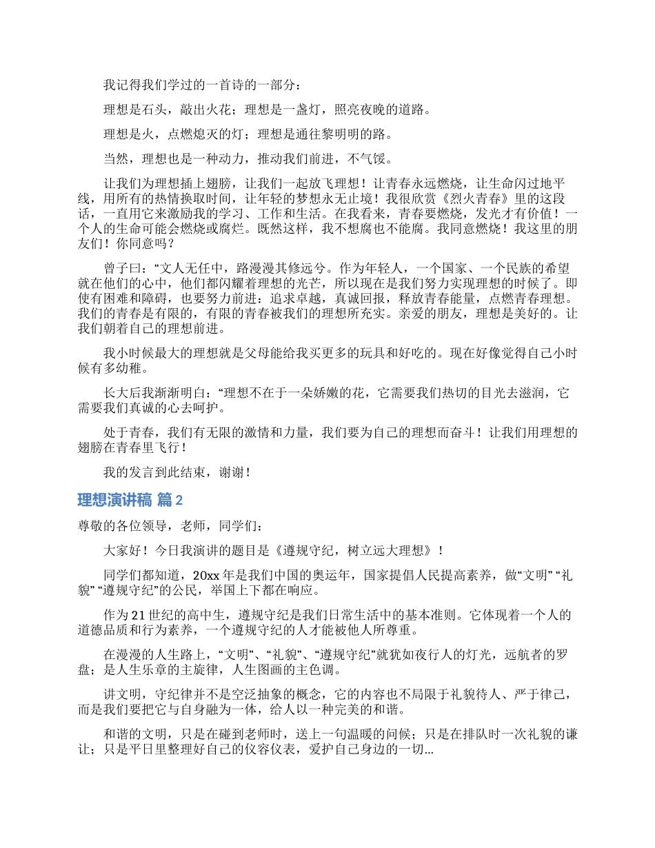 精选理想演讲稿模板汇总7篇_第2页