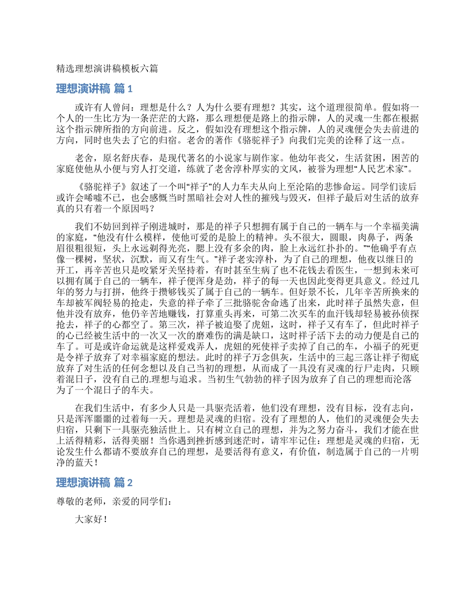 精选理想演讲稿模板六篇_第1页