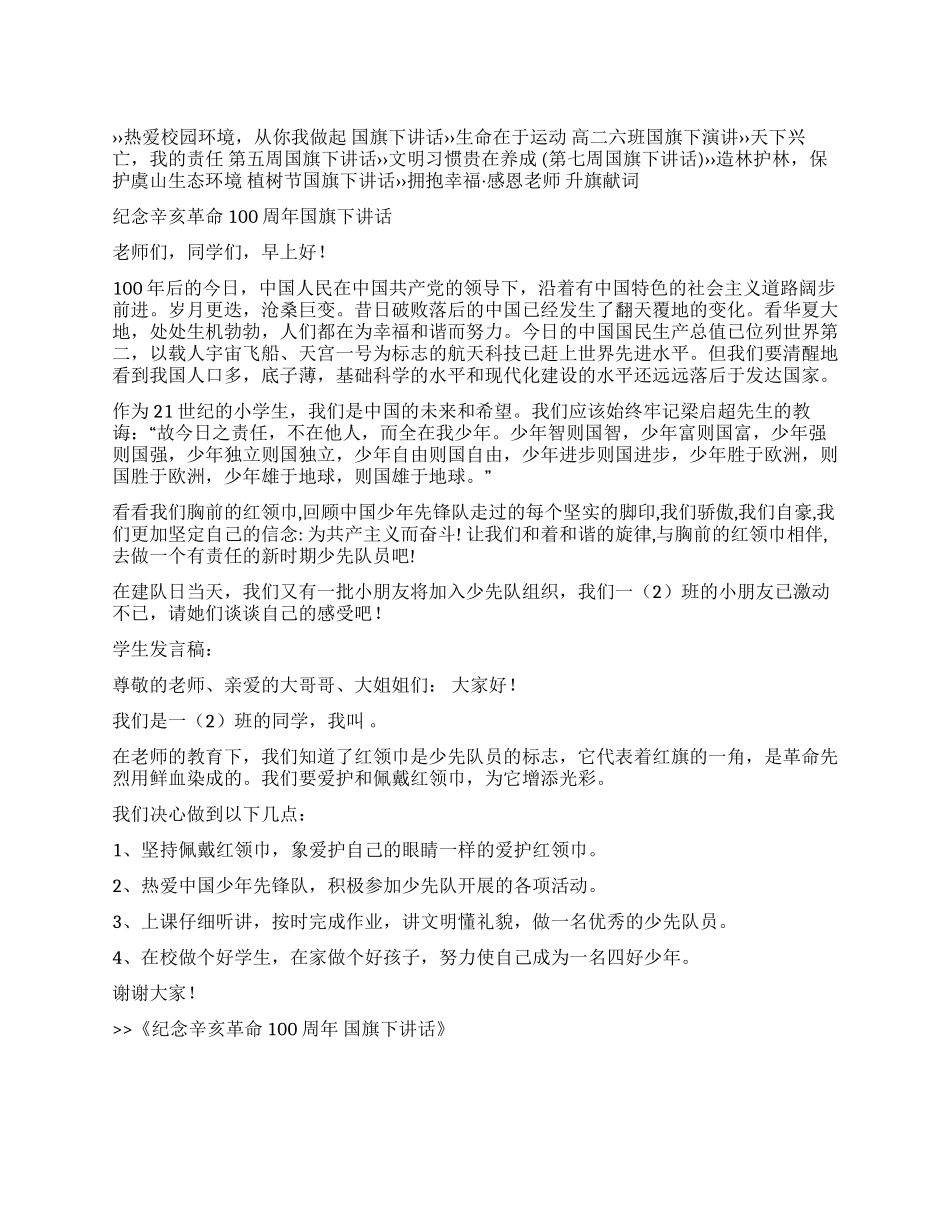 纪念辛亥革命100周年国旗下讲话_第1页