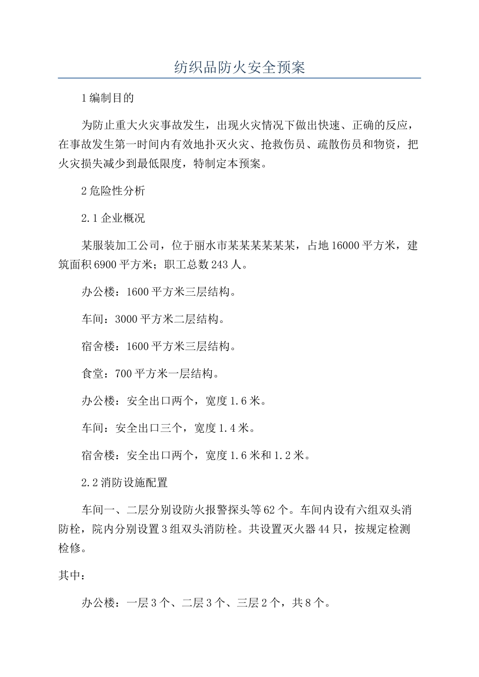 纺织品防火安全预案_第1页