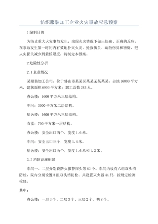 纺织服装加工企业火灾事故应急预案
