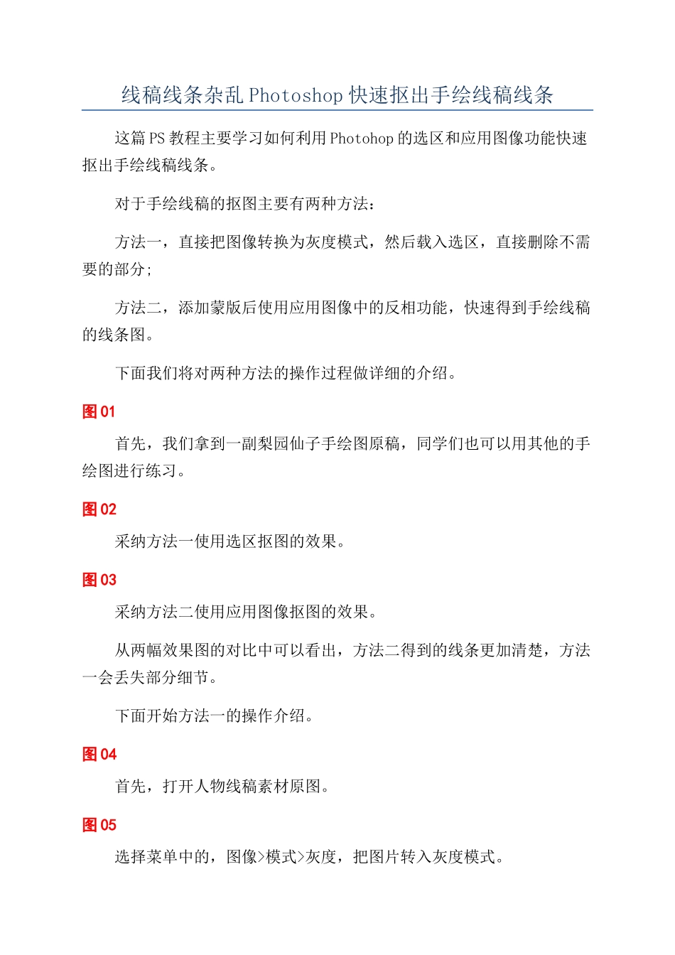 线稿线条杂乱Photoshop快速抠出手绘线稿线条_第1页