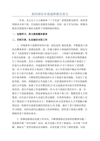 组织部长年度述职报告范文