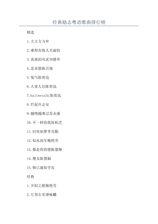 经典励志粤语歌曲排行榜