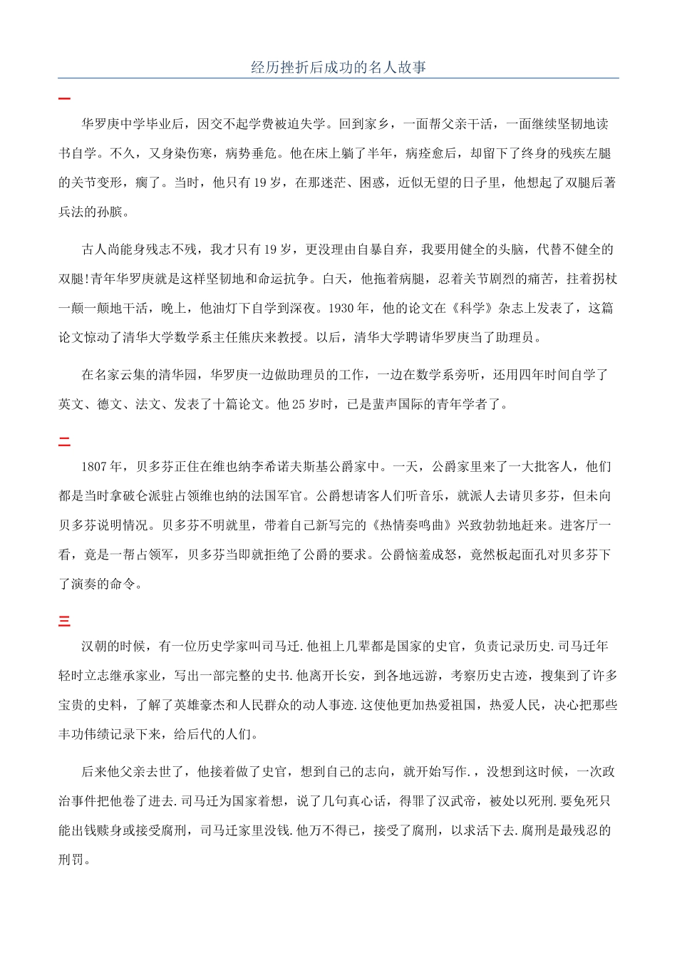 经历挫折后成功的名人故事_第1页
