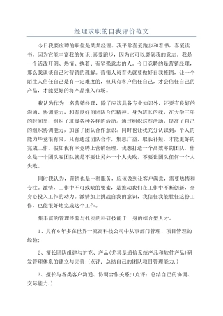 经理求职的自我评价范文