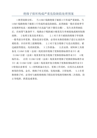 绝缘子损坏构成严重危急缺陷处理预案