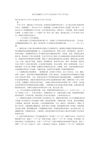 统计局2024年上半年工作总结及下半年工作计划