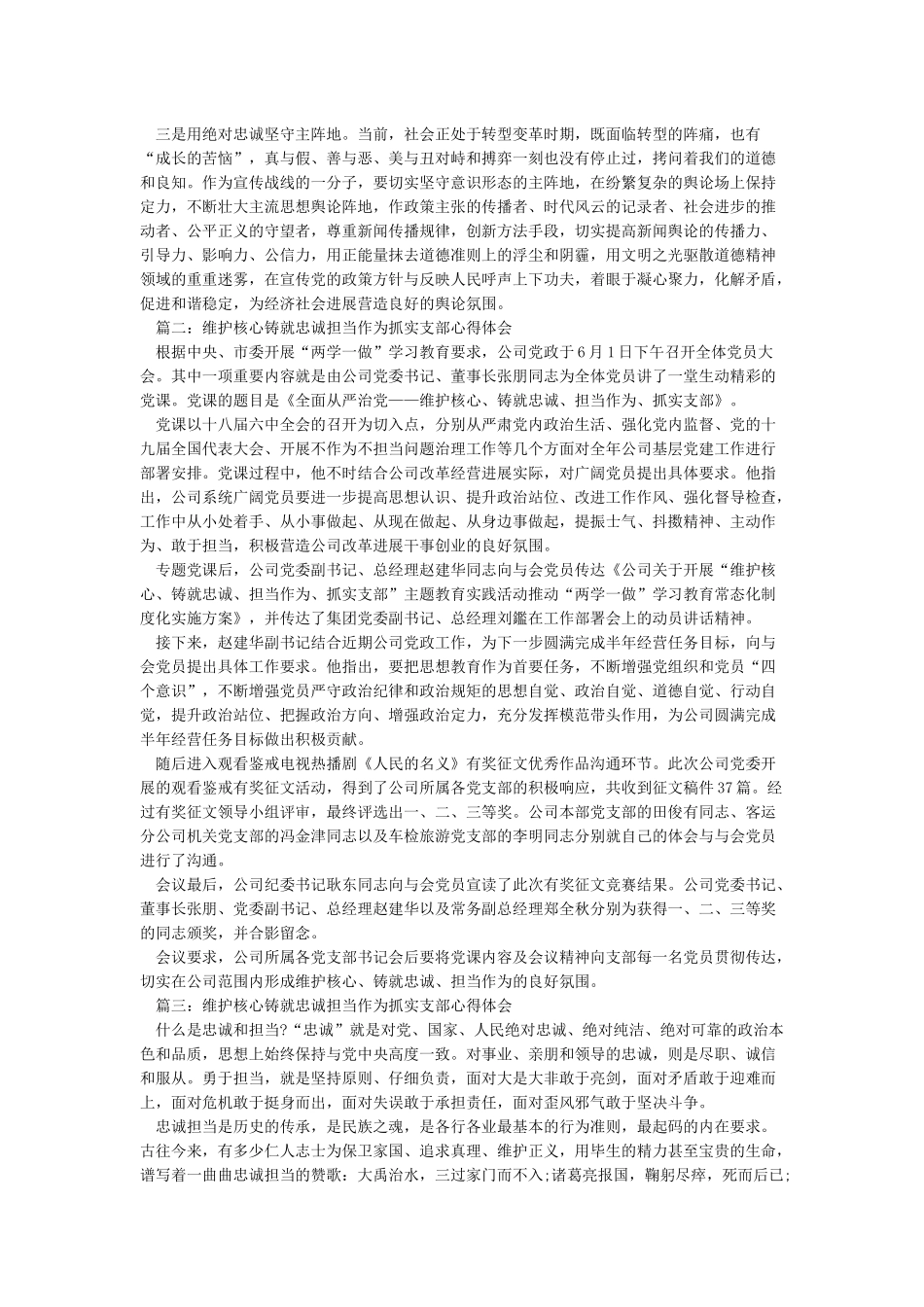 维护核心铸就忠诚担当作为抓实支部优秀心得体会_第3页
