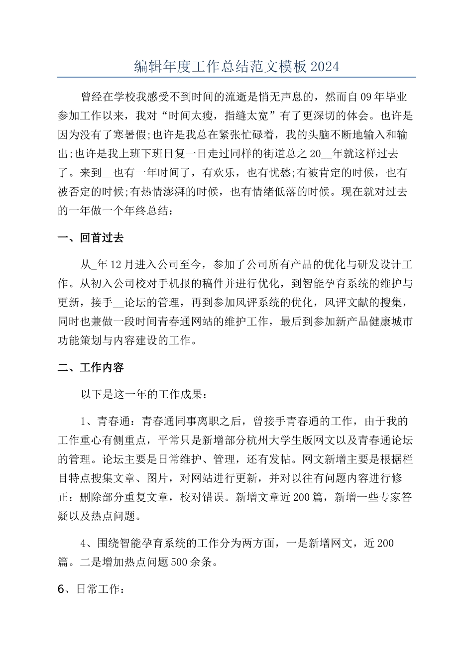 编辑年度工作总结范文模板2024_第1页