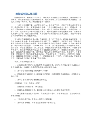 编辑试用期的工作总结范文三篇2024