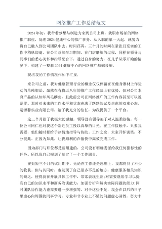 网络推广工作总结范文