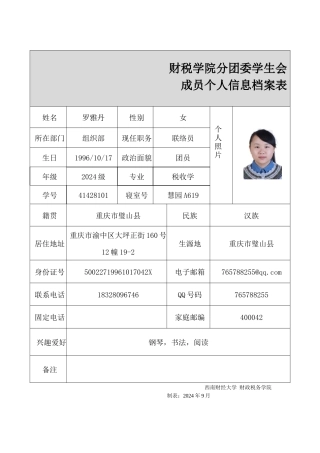 罗雅丹-成员资料表