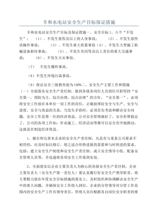 羊和水电站安全生产目标保证措施