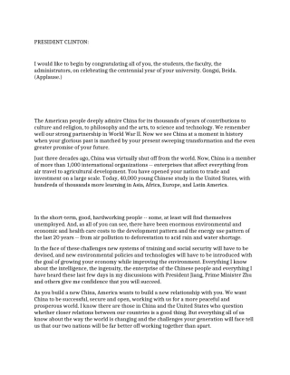 美国克林顿总统在北京大学的演讲稿演讲范文