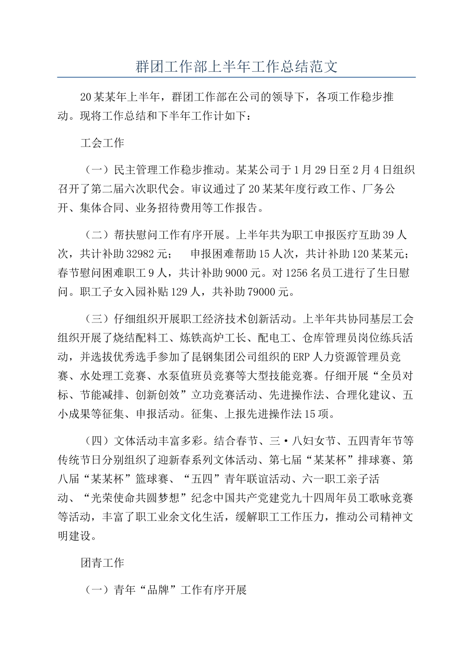 群团工作部上半年工作总结范文_第1页