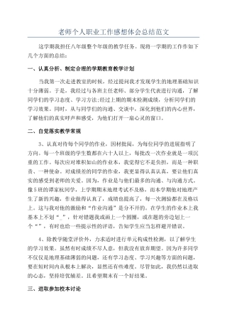 老师个人职业工作感想体会总结范文