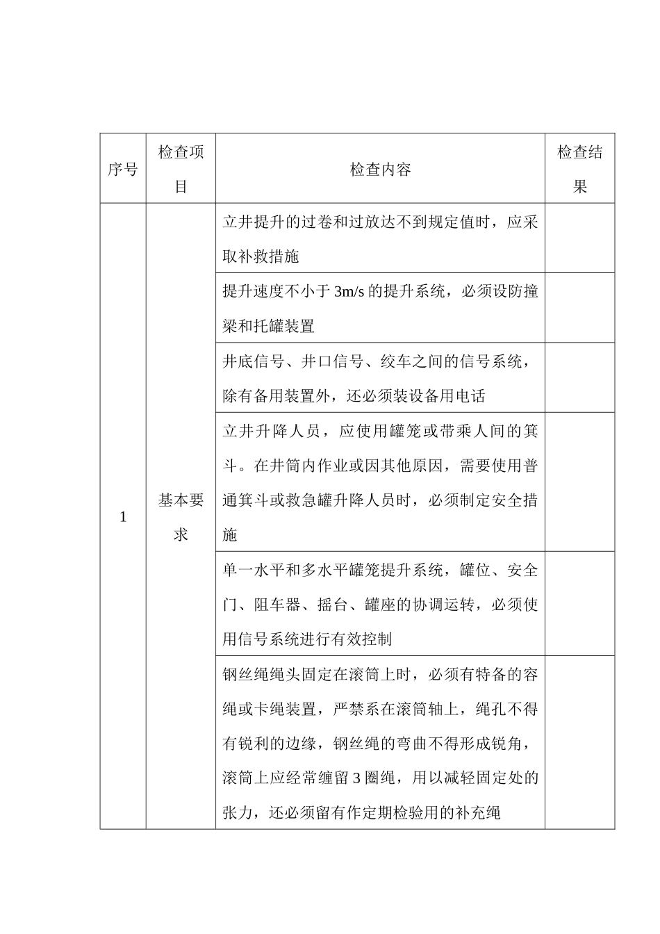煤矿矿井主要提升装置安全检查表_第1页