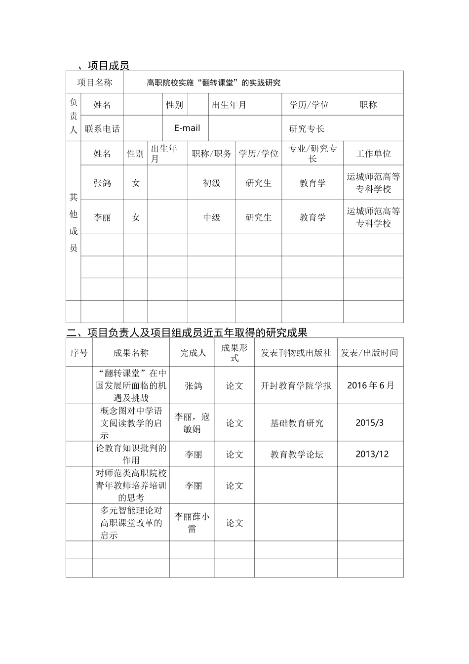 翻转课堂校级课题申报书_第2页
