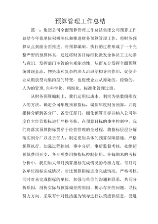 预算管理工作总结