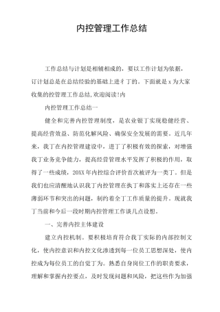 内控管理工作总结