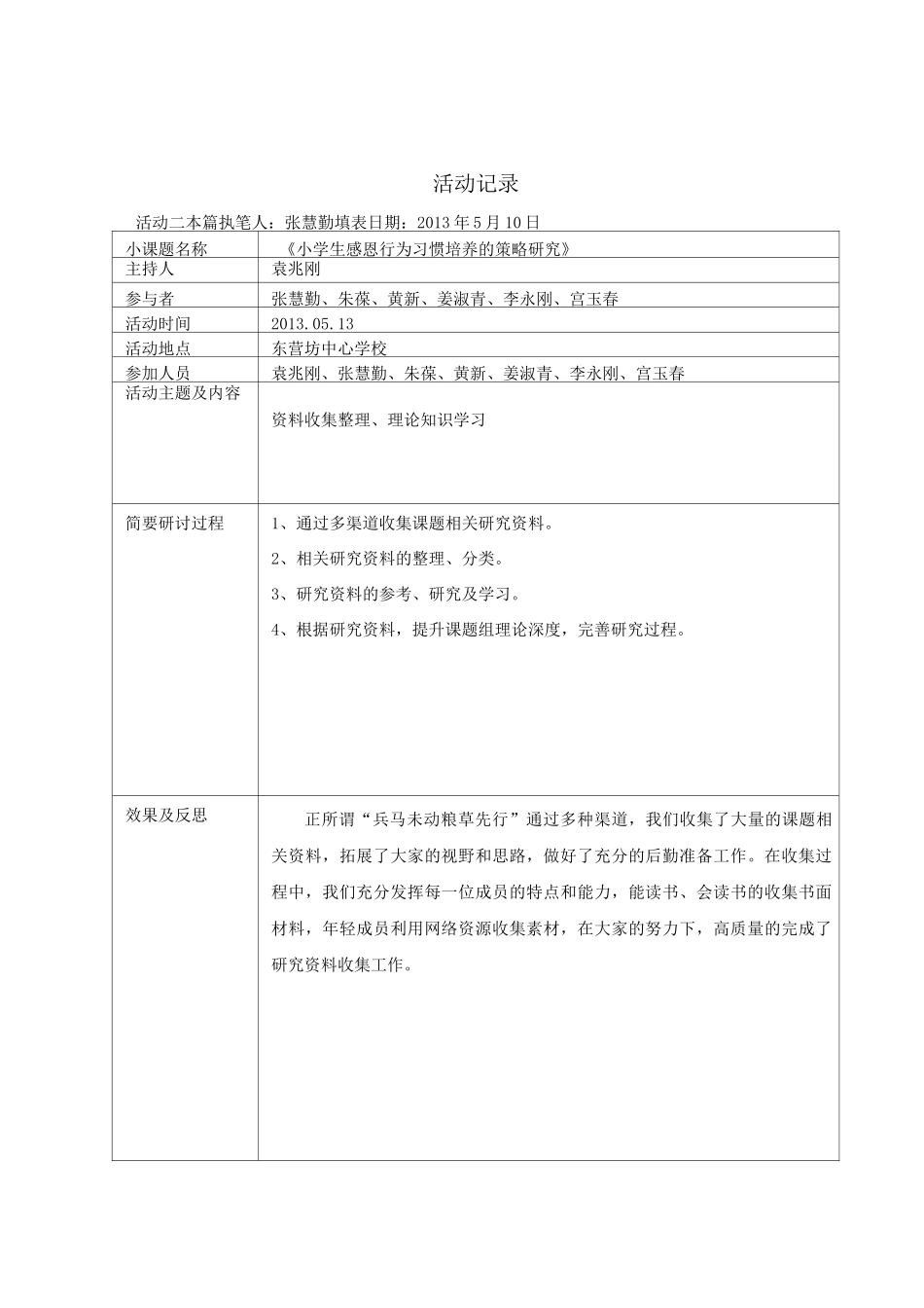 小学生感恩行为习惯培养小课题活动记录_第2页