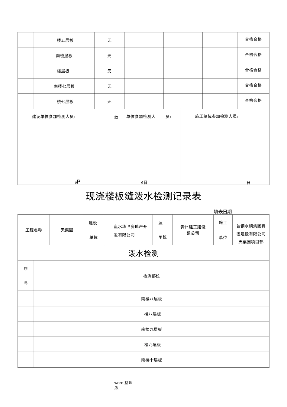 现浇楼板裂缝泼水检测记录表_第2页