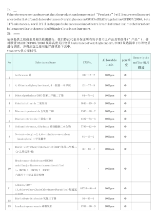 REACH项符合性声明中英文版