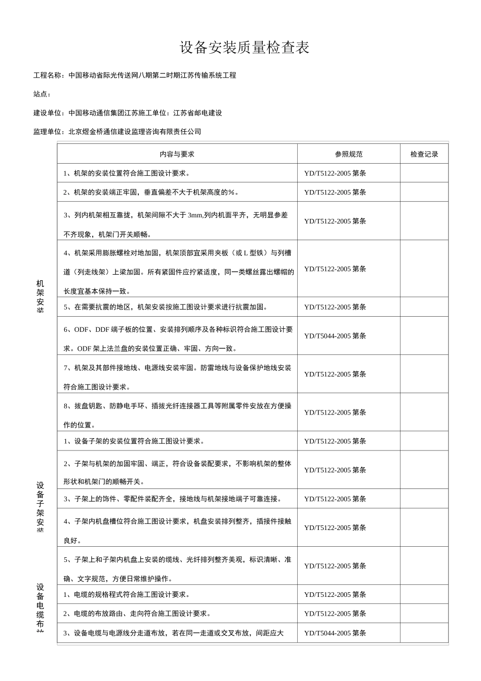 通信设备安装检查表格_第1页
