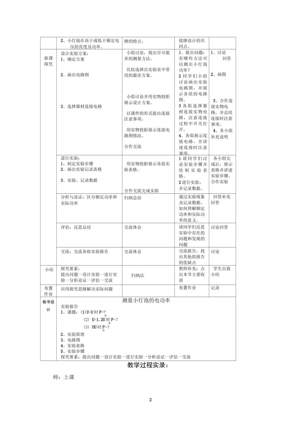 测小灯泡的电功率教案_第2页