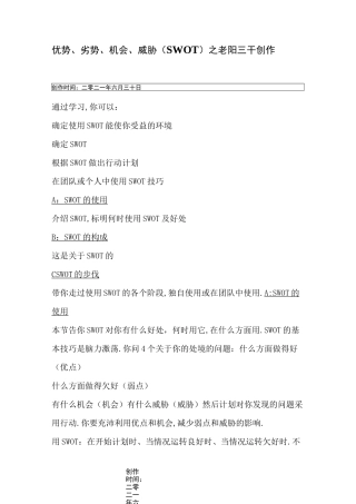 优势、劣势、机会、威胁(SWOT)