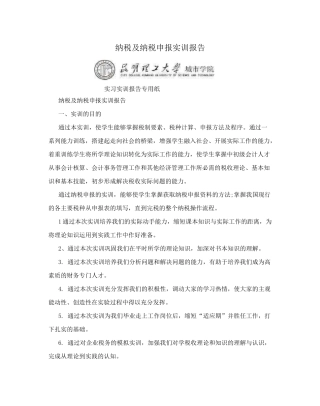 纳税及纳税申报实训报告