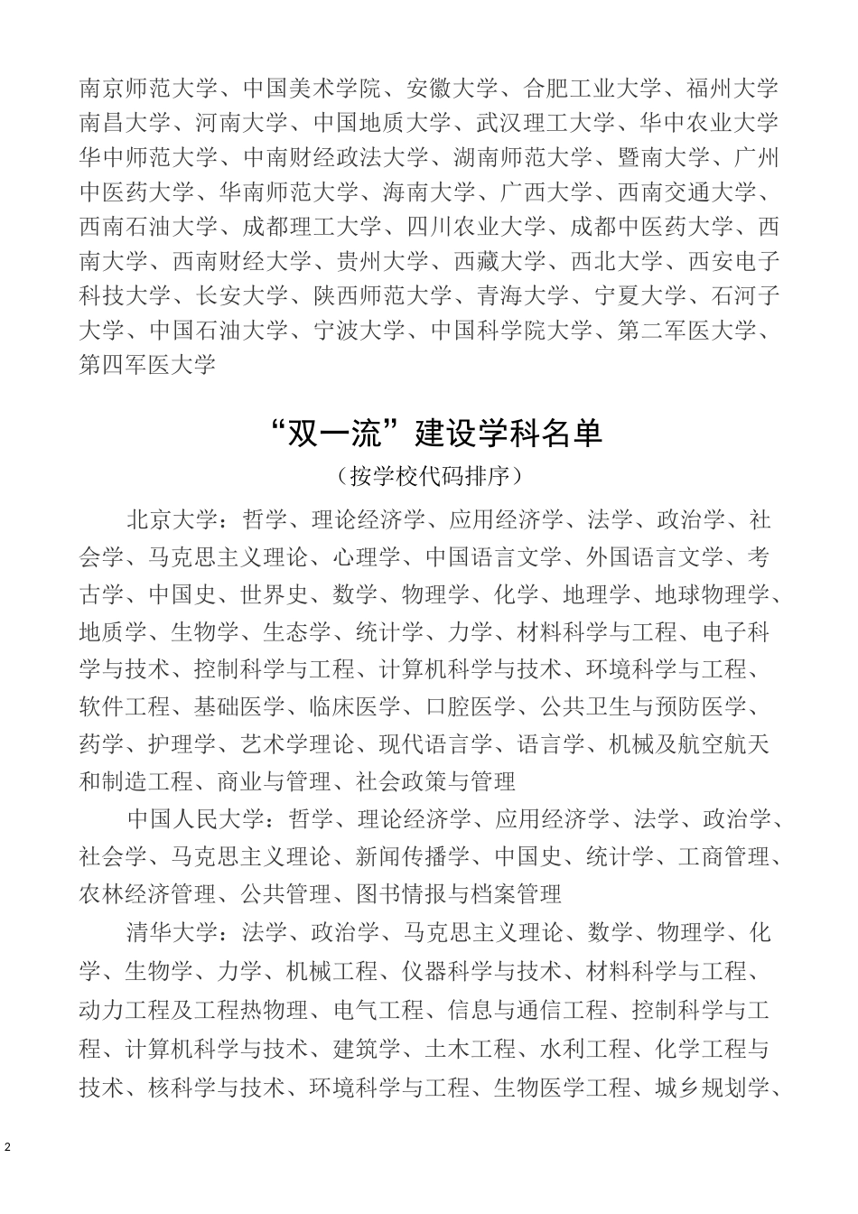 “双一流”-世界一流大学和一流学科建设高校及建设学科名单_第2页