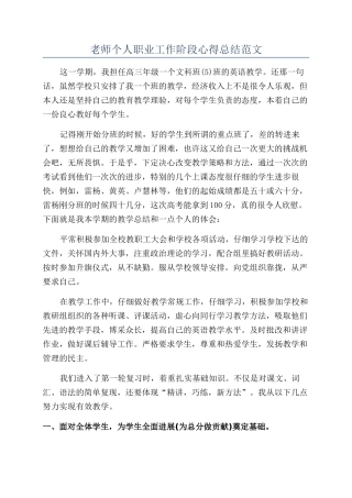 老师个人职业工作阶段心得总结范文