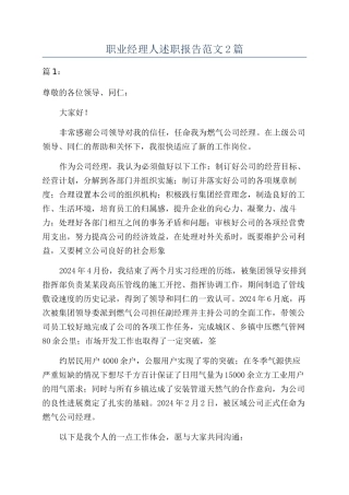 职业经理人述职报告范文2篇