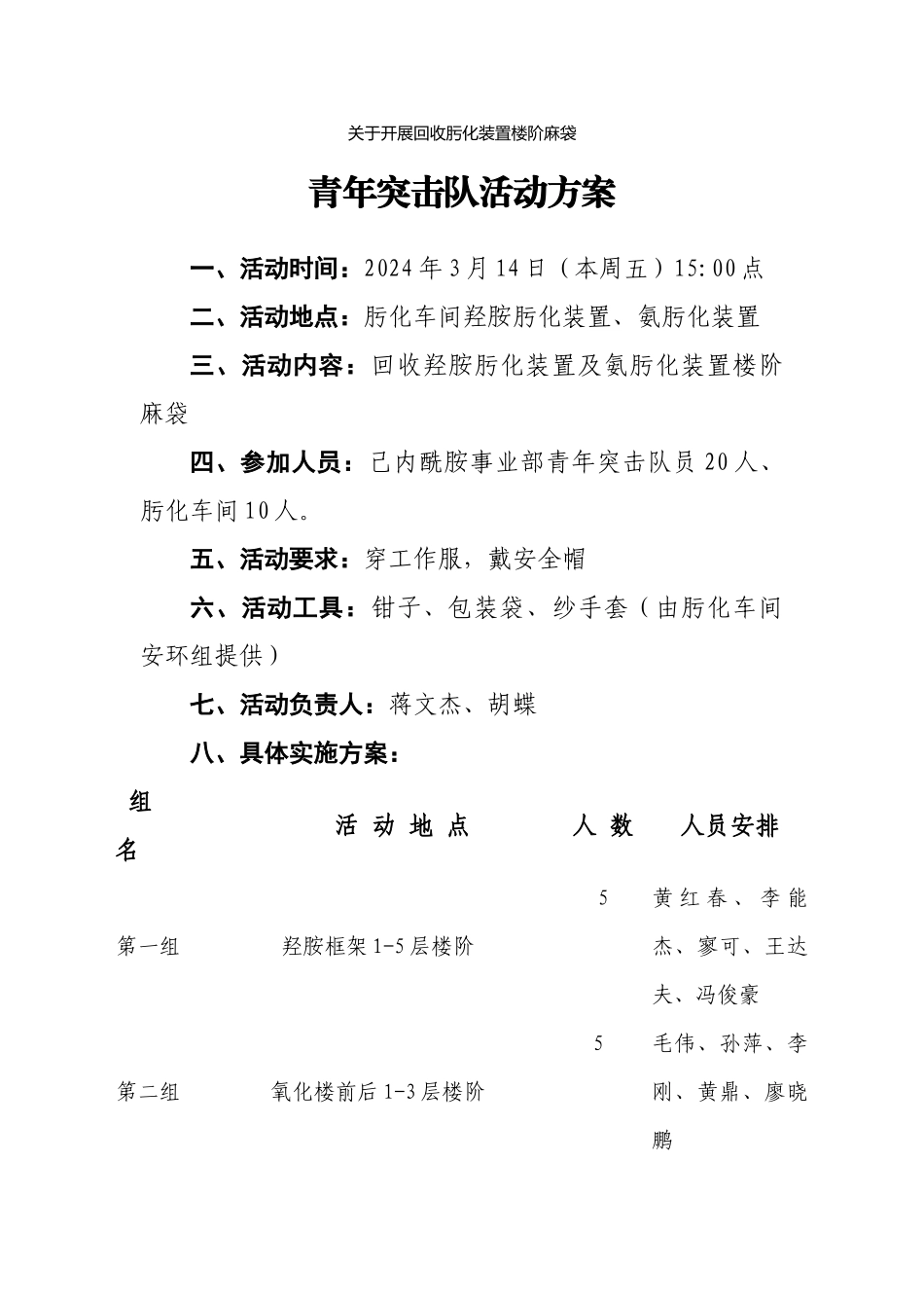 肟化装置楼阶麻袋青年突击队活动方案_第1页
